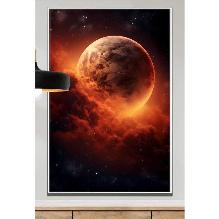 Quadro Decorativo Lua e Nuvens Tons de Vermelho