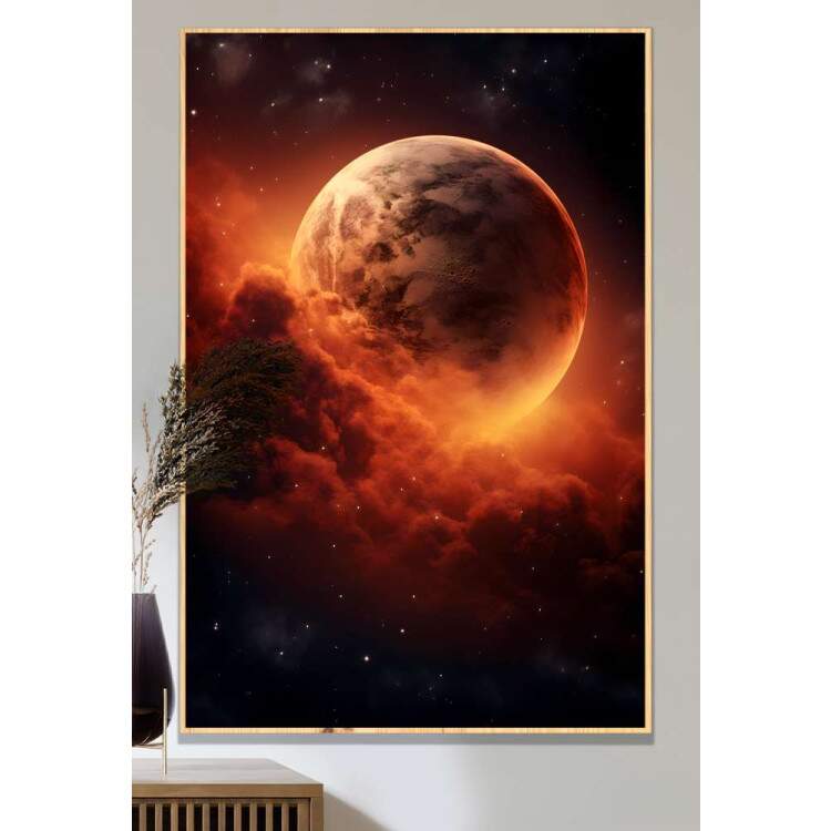 Quadro Decorativo Lua e Nuvens Tons de Vermelho