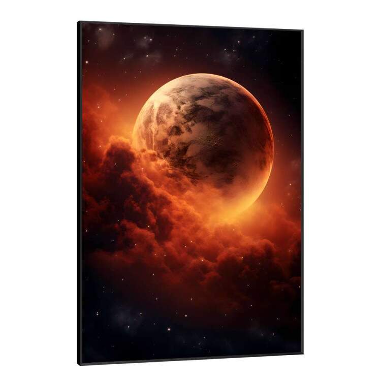 Quadro Decorativo Lua e Nuvens Tons de Vermelho