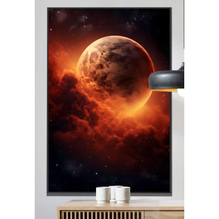 Quadro Decorativo Lua e Nuvens Tons de Vermelho