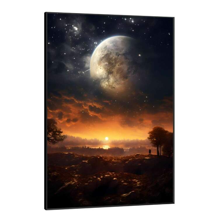 Quadro Decorativo Lua e Sol Iluminando Savana