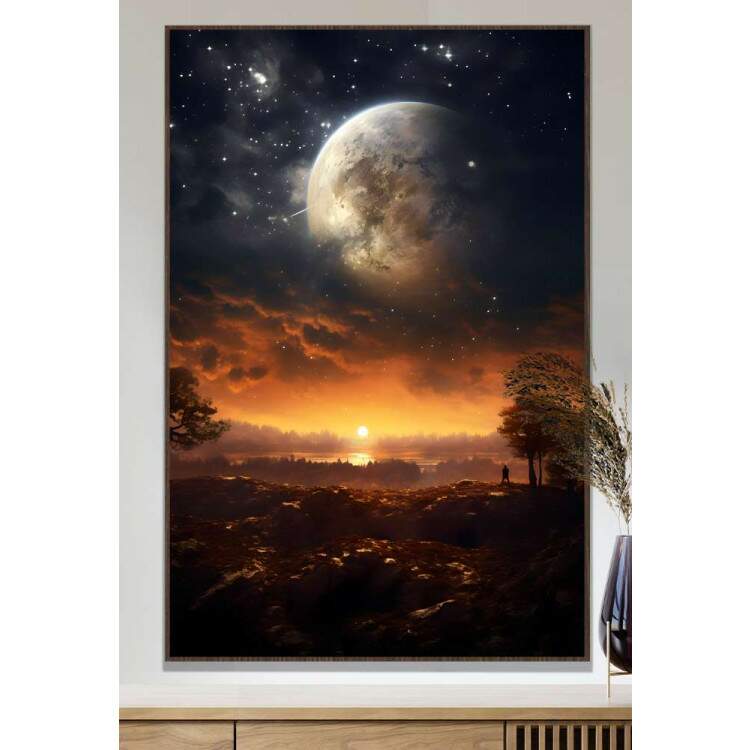 Quadro Decorativo Lua e Sol Iluminando Savana