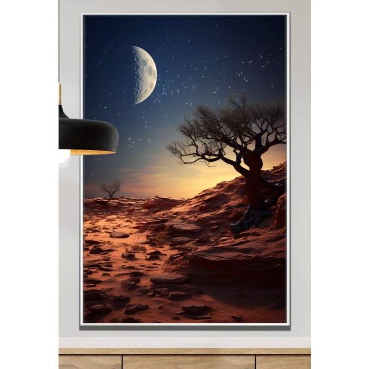 Quadro Decorativo Lua Minguante Iluminando Savana