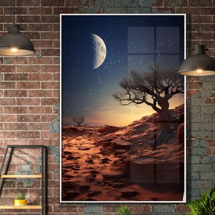 Quadro Decorativo Lua Minguante Iluminando Savana