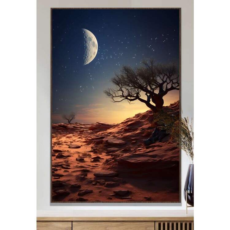 Quadro Decorativo Lua Minguante Iluminando Savana