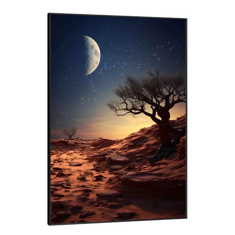 Quadro Decorativo Lua Minguante Iluminando Savana