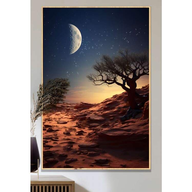 Quadro Decorativo Lua Minguante Iluminando Savana