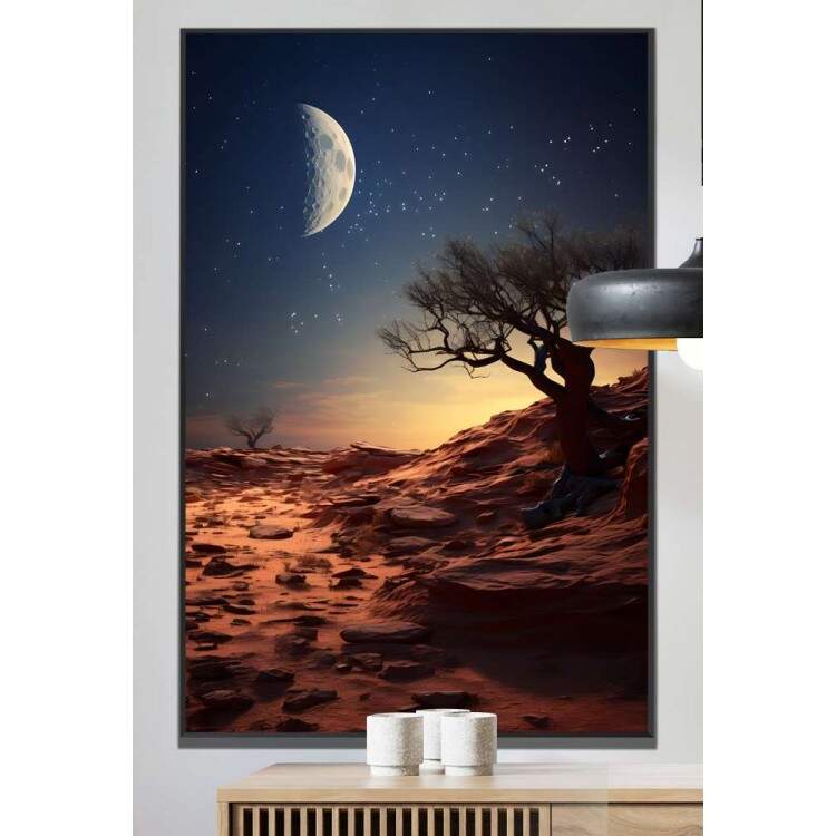 Quadro Decorativo Lua Minguante Iluminando Savana