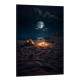 Quadro Decorativo Luar Iluminando Praia com Fogueira