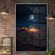 Quadro Decorativo Luar Iluminando Praia com Fogueira