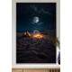Quadro Decorativo Luar Iluminando Praia com Fogueira