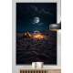 Quadro Decorativo Luar Iluminando Praia com Fogueira