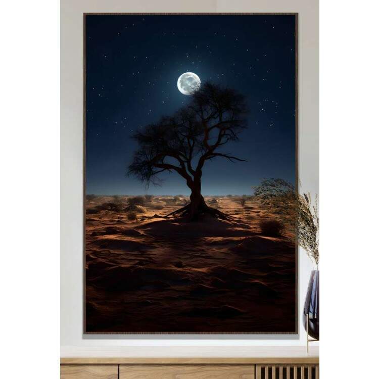 Quadro Decorativo rvore e Fundo de Lua Cheia