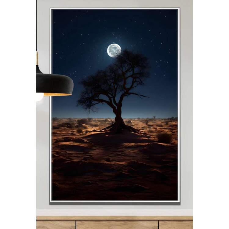 Quadro Decorativo rvore e Fundo de Lua Cheia