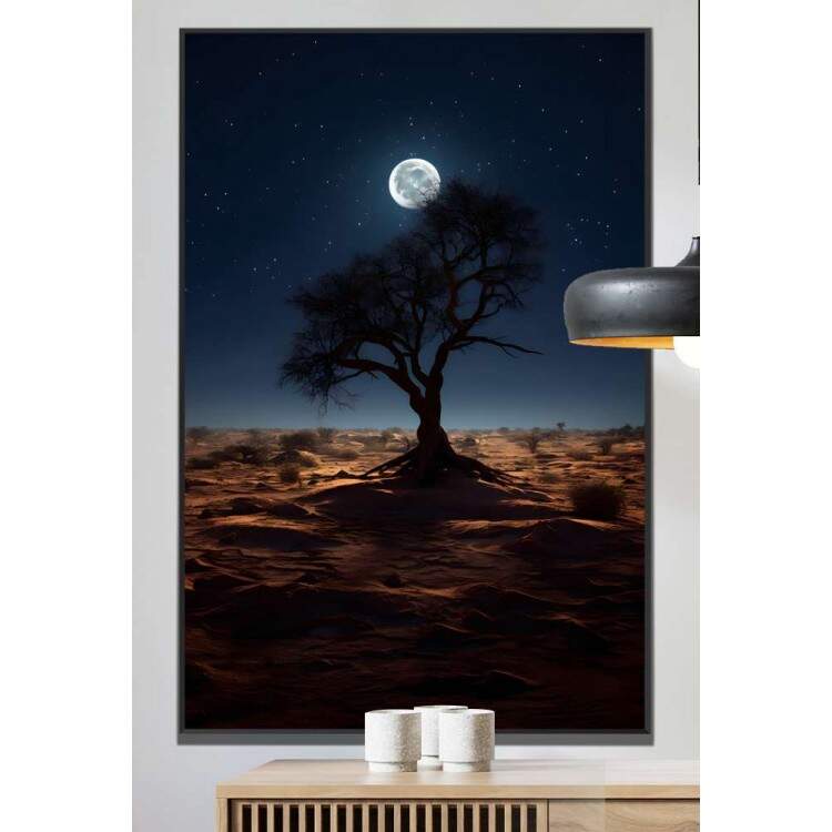 Quadro Decorativo rvore e Fundo de Lua Cheia