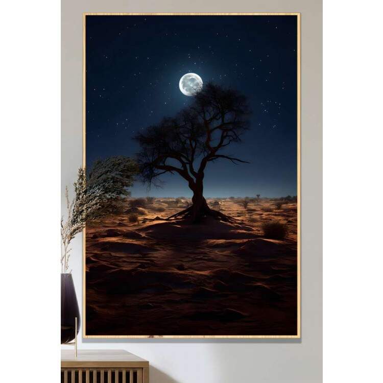 Quadro Decorativo rvore e Fundo de Lua Cheia