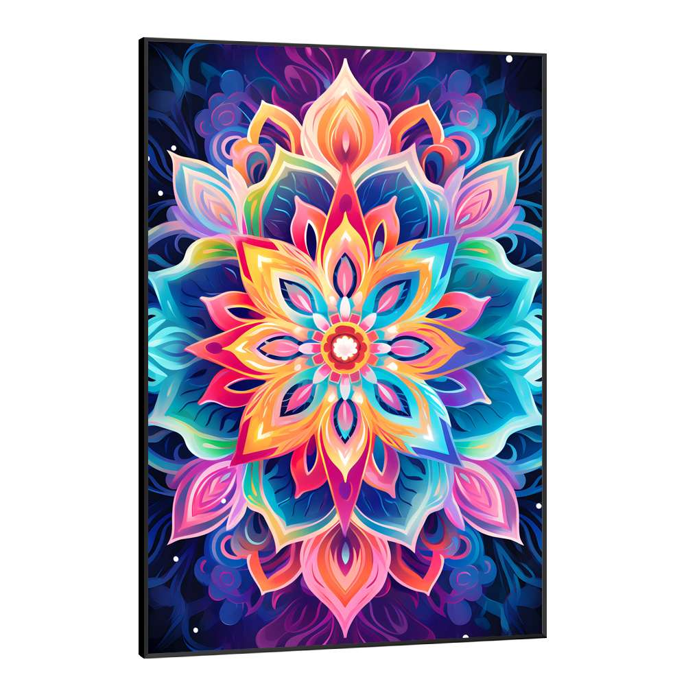 Quadro Decorativo Mandala Colorida com Fundo Azul e Roxo