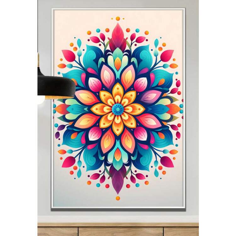 Quadro Decorativo Mandala Colorida com Fundo Branco