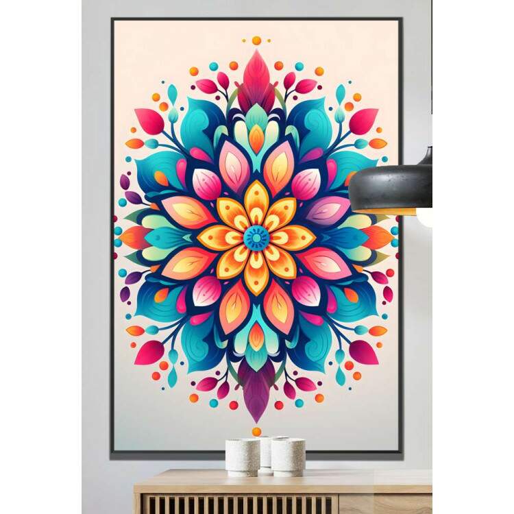 Quadro Decorativo Mandala Colorida com Fundo Branco