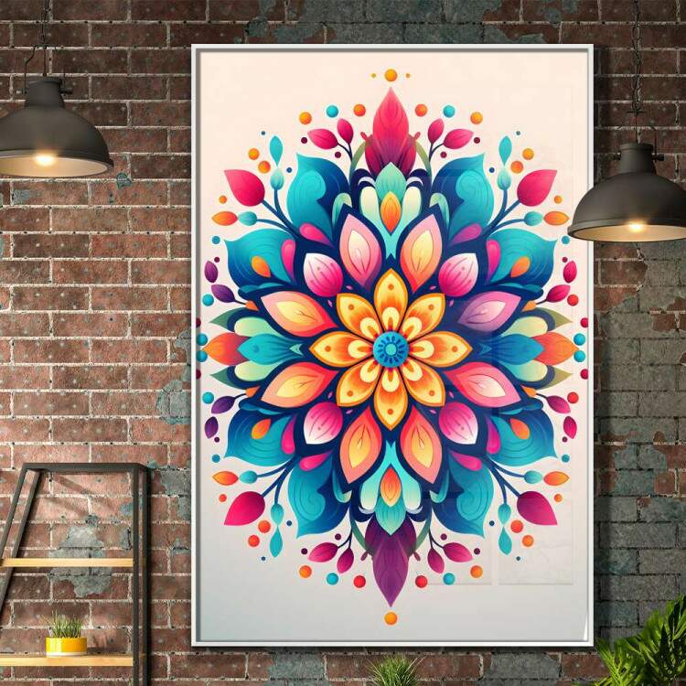 Quadro Decorativo Mandala Colorida com Fundo Branco