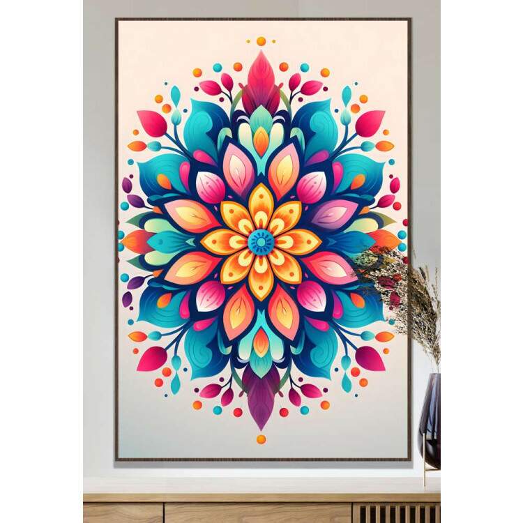 Quadro Decorativo Mandala Colorida com Fundo Branco