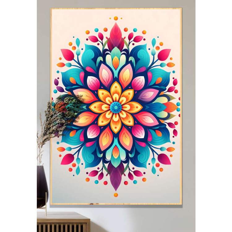 Quadro Decorativo Mandala Colorida com Fundo Branco