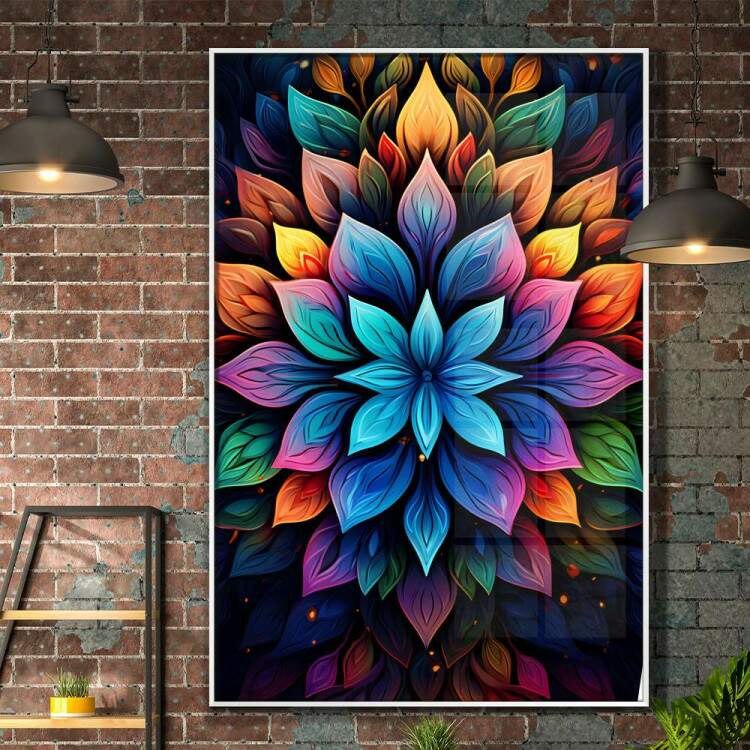 Quadro Decorativo Mandala Colorida com Fundo Escuro