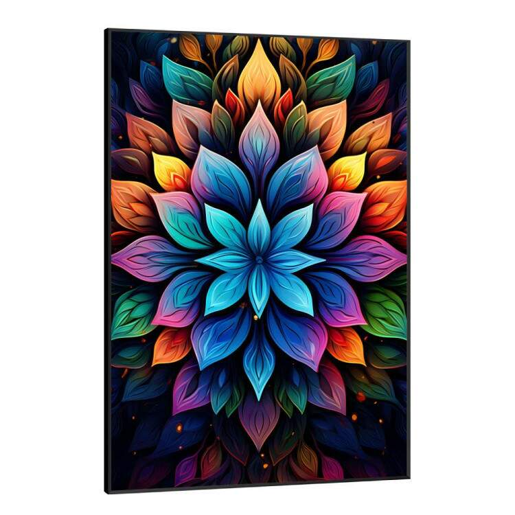 Quadro Decorativo Mandala Colorida com Fundo Escuro