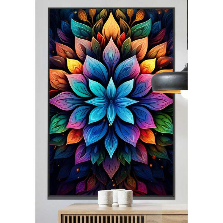 Quadro Decorativo Mandala Colorida com Fundo Escuro