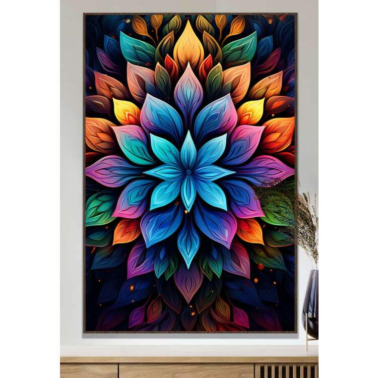 Quadro Decorativo Mandala Colorida com Fundo Escuro