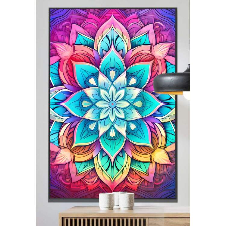 Quadro Decorativo Mandala Com Tons de Azul e Muito Mais