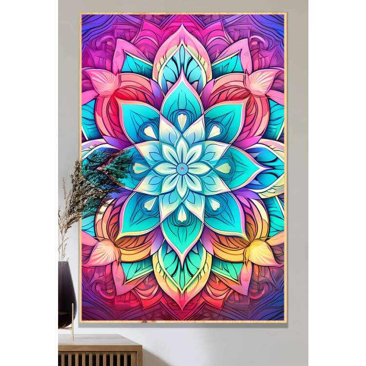 Quadro Decorativo Mandala Com Tons de Azul e Muito Mais