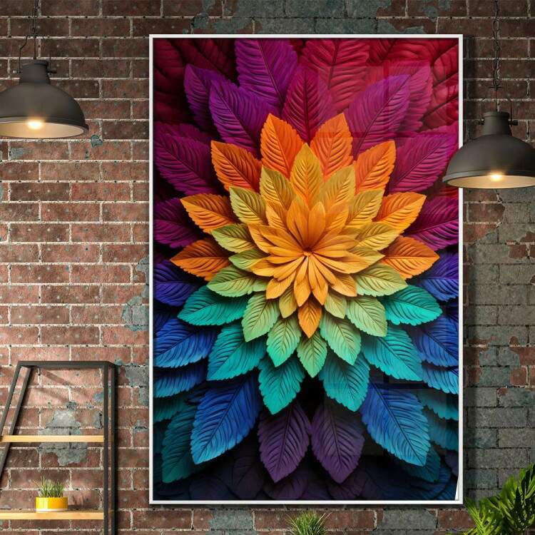 Quadro Decorativo Mandala Feita de Folhas Coloridas