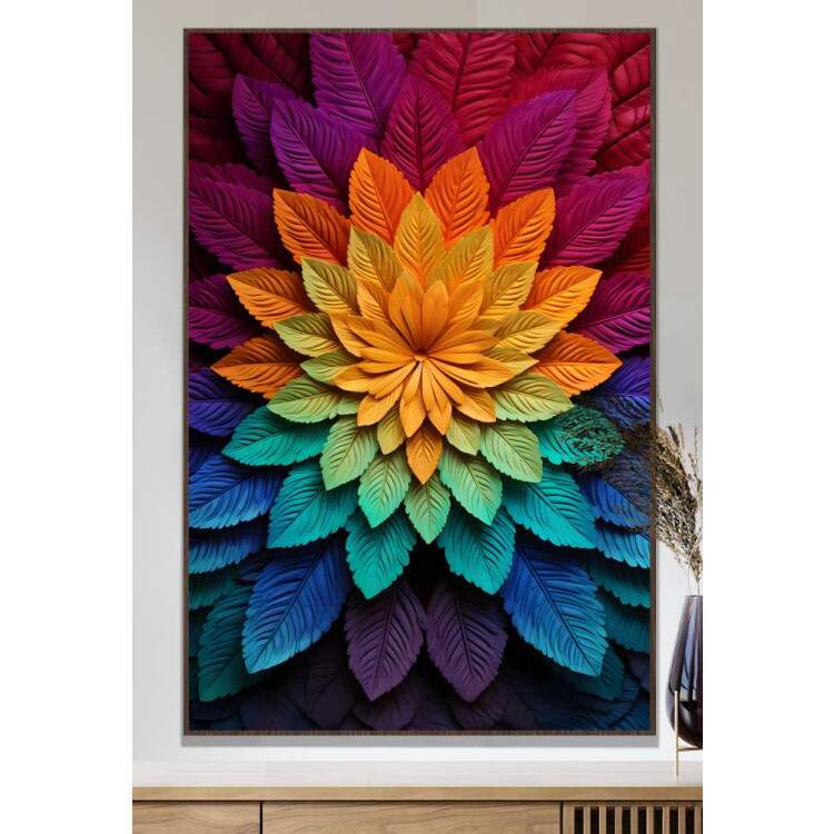 Quadro Decorativo Mandala Feita de Folhas Coloridas