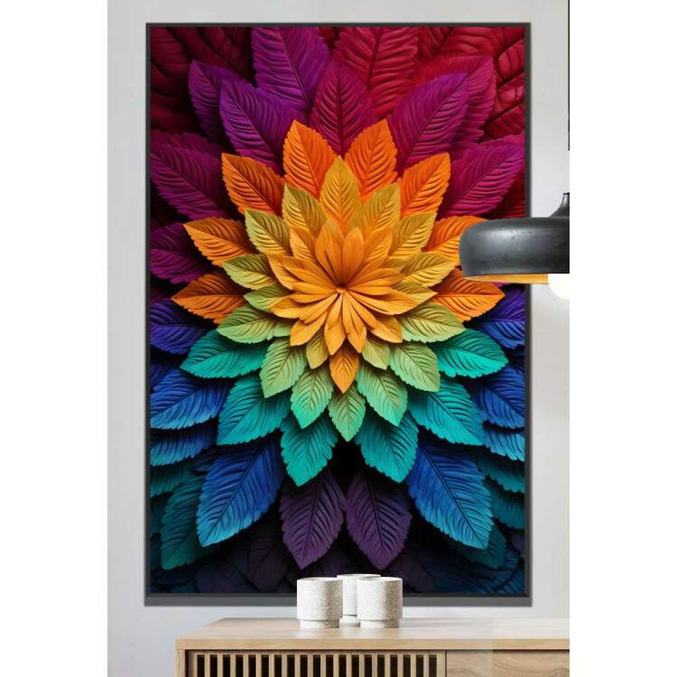 Quadro Decorativo Mandala Feita de Folhas Coloridas