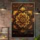 Quadro Decorativo Mandala Tons de Amarelo com Fundo Escuro