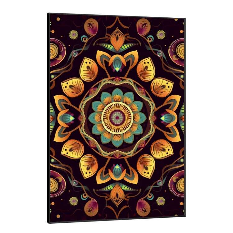 Quadro Decorativo Mandala Tons de Amarelo e Roxo