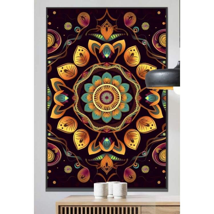 Quadro Decorativo Mandala Tons de Amarelo e Roxo