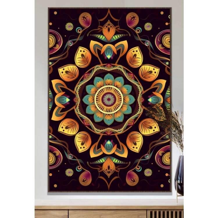 Quadro Decorativo Mandala Tons de Amarelo e Roxo