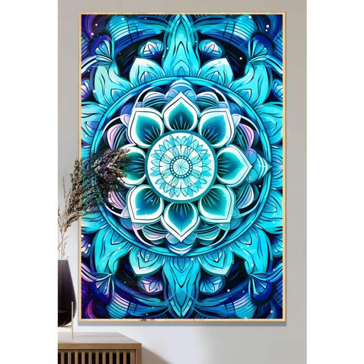 Quadro Decorativo Mandala Tons de Azul Turquesa e Roxo