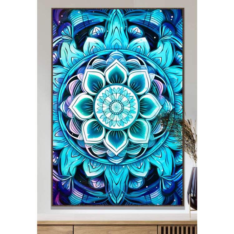 Quadro Decorativo Mandala Tons de Azul Turquesa e Roxo