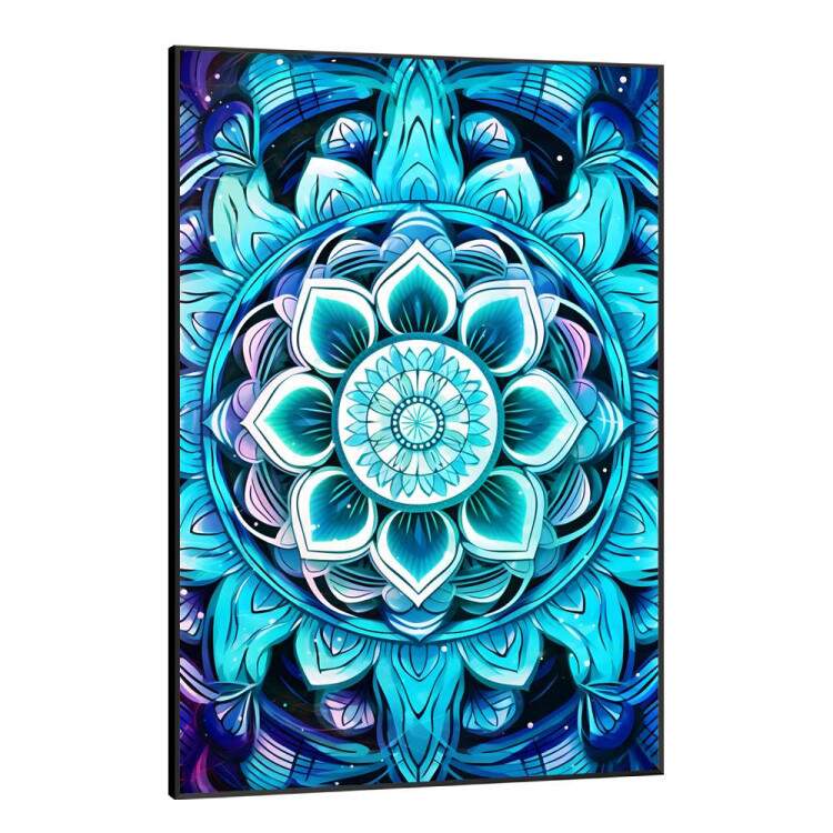 Quadro Decorativo Mandala Tons de Azul Turquesa e Roxo