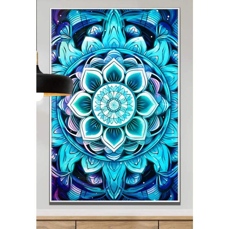 Quadro Decorativo Mandala Tons de Azul Turquesa e Roxo