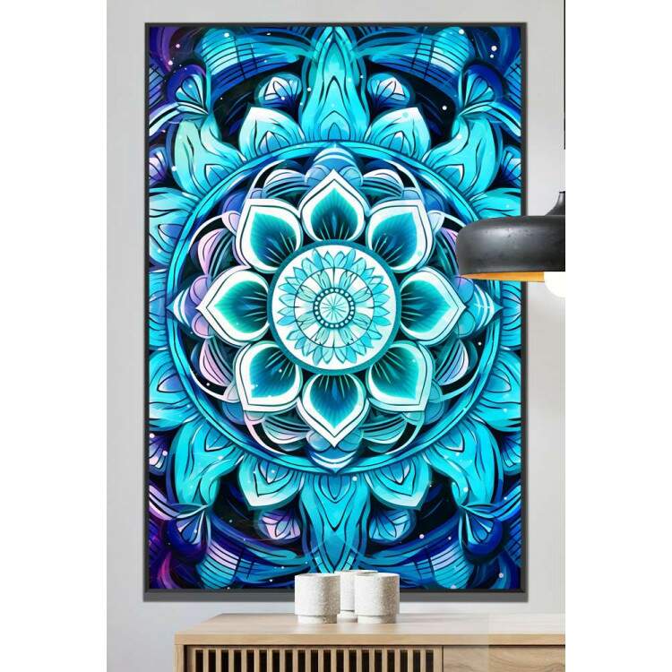 Quadro Decorativo Mandala Tons de Azul Turquesa e Roxo