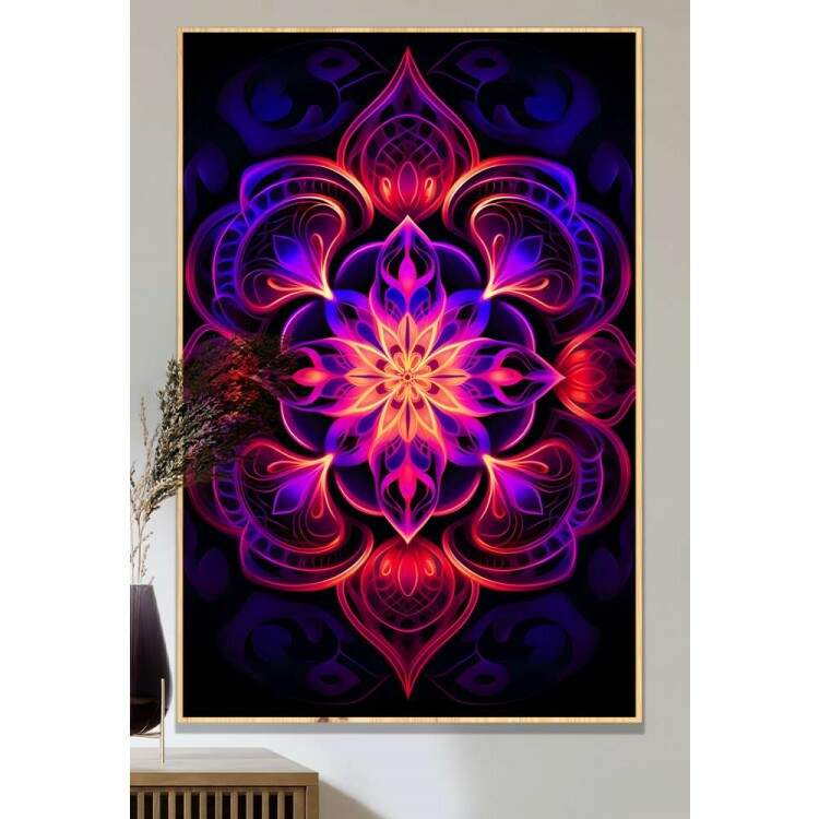 Quadro Decorativo Mandala Tons de Roxo e Rosa Neon