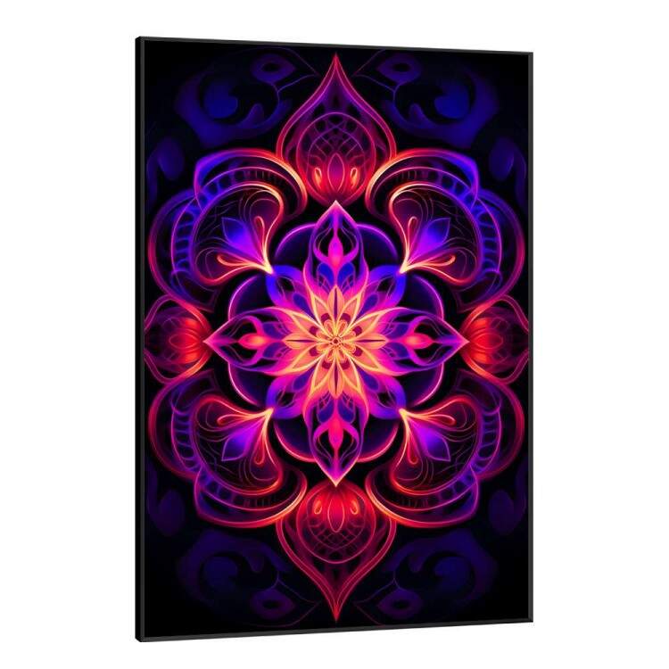 Quadro Decorativo Mandala Tons de Roxo e Rosa Neon