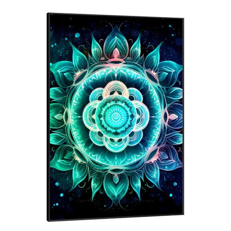 Quadro Decorativo Mandala Tons de Verde com Fundo Preto