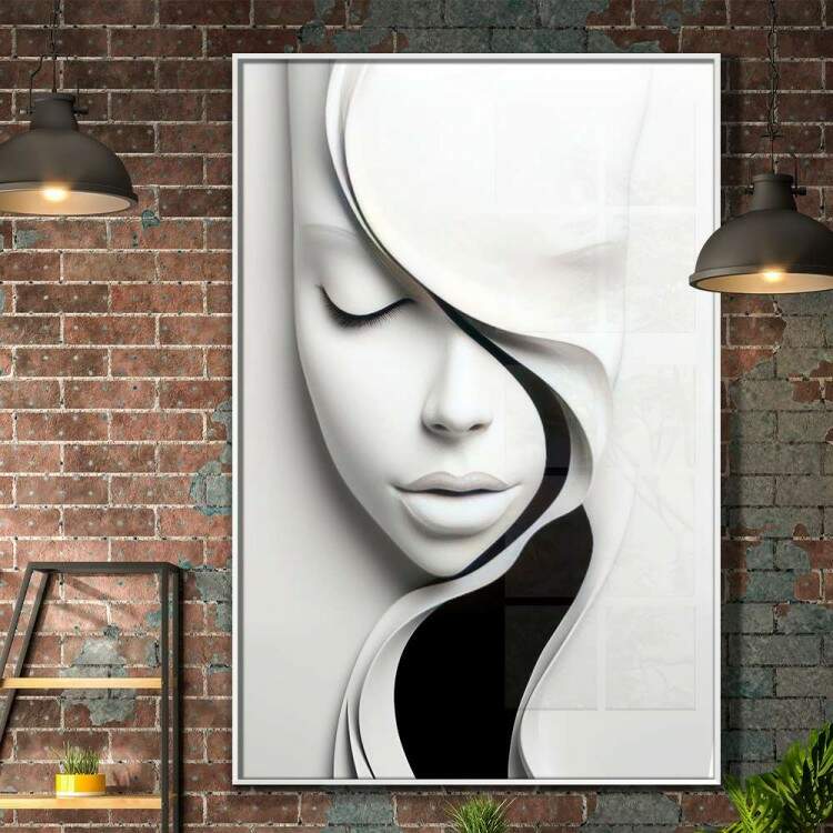 Quadro Decorativo Arte Minimalista Mulher Branca com Detalhe Preto