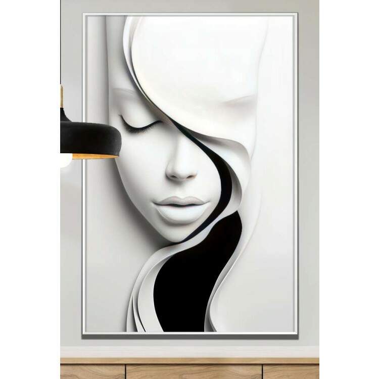 Quadro Decorativo Arte Minimalista Mulher Branca com Detalhe Preto