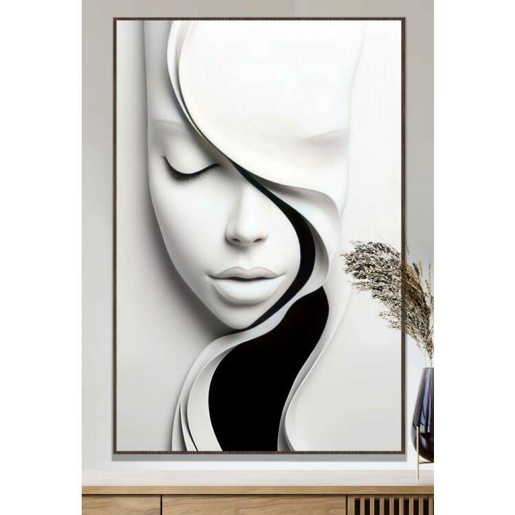 Quadro Decorativo Arte Minimalista Mulher Branca com Detalhe Preto